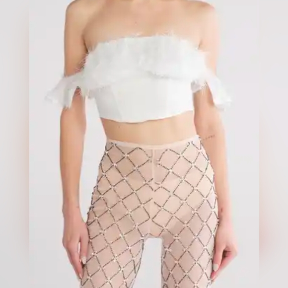 ASOS Pants - NWT SET ASOS Design Feather Trim Corset Crop Top & Diamante Mesh Flare Pant 6 US